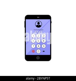 Berühren Sie ID oder geben Sie Passcode, Passwort, Schnittstelle auf dem Smartphone-Symbol flach auf isoliertem weißem Hintergrund. Vektor EPS 10 Stock Vektor