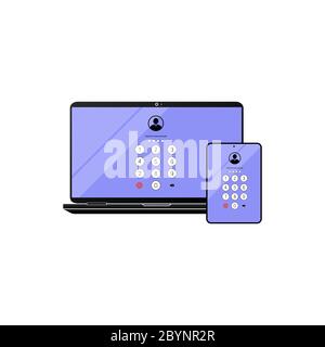 Berühren Sie ID, oder geben Sie Passcode, Passwort, Schnittstelle auf Laptop, Desktop, Computer, Tablet-Symbol flach auf isoliertem weißem Hintergrund. Vektor EPS 10. Stock Vektor