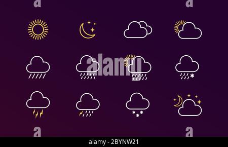 Symbol für Wettereinstellung. Sonnig, bewölkt, Schnee auf einsamem Hintergrund. Vektor EPS 10 Stock Vektor