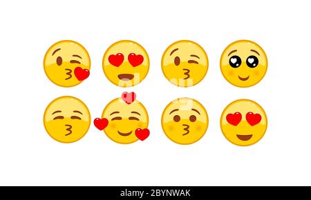 Liebe Smiley, Emoticons Symbol gesetzt. Emoticon mit roten Herzen auf isoliertem weißem Hintergrund. Vektor EPS 10 Stock Vektor