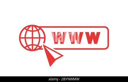 World Wide Web Konzept Globus Internet-Icons mit Cursor oder Maus pointe gesetzt. WWW-Zeichen auf isoliertem weißen Hintergrund. Vektor EPS 10. Stock Vektor