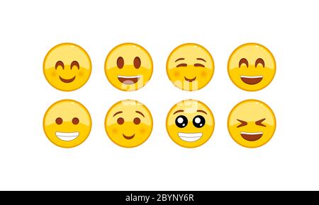 Lustige, freundliche Emoticons Symbol gesetzt. Smiley. Gesichtsausdruck auf isoliertem weißen Hintergrund. Vektor EPS 10 Stock Vektor