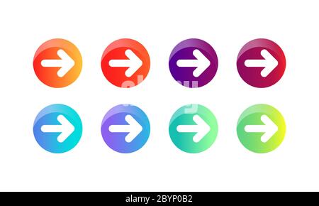 Helle Pfeilschaltflächen mit Verlauf auf isoliertem weißem Hintergrund. Vektor EPS 10. Stock Vektor
