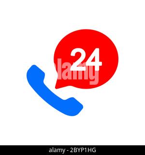 24-Stunden-Vektorsymbol für Call Center-Support in Schwarz auf isoliertem weißem Hintergrund. Vektor EPS 10. Stock Vektor