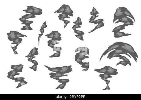 Set von Rauchwolken isoliert auf weißem Hintergrund. Symbol „Rauchstaub sammeln“. Dampfwolke.Umweltverschmutzung Problem, industrielle Schäden.Stock Vektor Stock Vektor