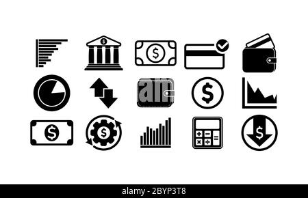 Finanzen, Bank, Kredit, Einsparungen, Investitionen Symbole. Einfache Sammlung von Geld für Infografiken, Handy, Website, Anwendung. Vektor auf isoliertem Weiß Stock Vektor