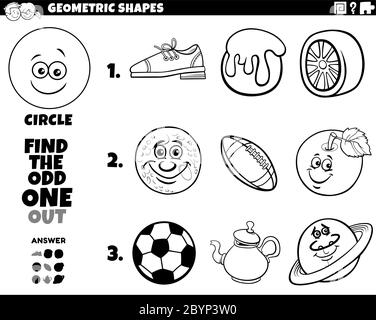 Schwarze und Weiße Cartoon Illustration des Kreises geometrische Form Lernspiel für Kinder Malbuch Seite Stock Vektor
