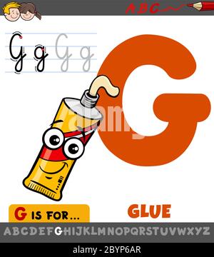 Pädagogische Cartoon Illustration des Buchstaben G aus Alphabet mit Comic-Kleber für Kinder Stock Vektor