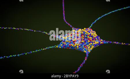 Mehrfarbige Einzelnerv-Zelle oder Neuron - 3d-Darstellung Stockfoto