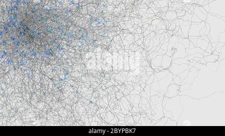 Fein strukturiertes Netzwerk wie in der Technik oder Biologie, dem Internet oder neuronalen Verbindungen - 3d-Illustration Stockfoto