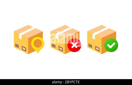 Lieferbox, Symbol für Auftragsverfolgung. Paket, Paketstandort auf isoliertem Hintergrund. Vektor EPS 10 Stock Vektor