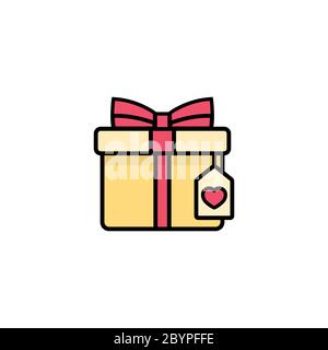 Geschenkbox mit rotem Herz Symbol flach. Symbol für Liebesgeschichten. Valentines Day Konzept. Vektor auf isoliertem weißen Hintergrund. Vektor EPS 10 Stock Vektor