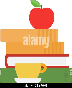 Apfel auf einem Stapel Bücher Tee Tasse Vektor flach isoliert Stock Vektor