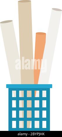 Gerolltes Papier im Eimer Vektor flach isoliert. Stock Vektor