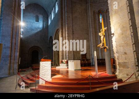 Innenraum der Kathedrale La Seu d'Urgell, Kathedrale Santa Maria d'Urgell, La Seu d'Urgell, Provinz Lleida, Katalonien, Spanien Stockfoto