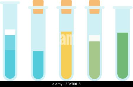Satz von Reagenzgläsern mit Flüssigkeits-Vektor-Symbol flach isoliert Stock Vektor