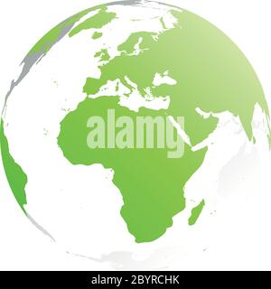 3D-Planet Erde Globus. Transparente Kugel mit grünen Land Silhouetten. Schwerpunkt Afrika und Europa. Stock Vektor