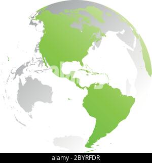 3D-Planet Erde Globus. Transparente Kugel mit grünen Land Silhouetten. Schwerpunkt Nord- und Südamerika. Stock Vektor