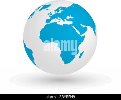 3D Erdkugel. Vektor EPS10 Darstellung des Planeten mit blauen Kontinenten Silhouette. Schwerpunkt Afrika. Stock Vektor