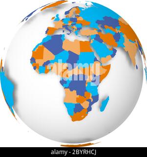 Leere politische Karte von Afrika. 3D Erdkugel mit farbiger Karte. Vektorgrafik. Stock Vektor