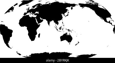 Weltkarte in Robinson Projektion. Asien und Australien zentriert. Massive schwarze Land Silhouette. Vektorgrafik. Stock Vektor