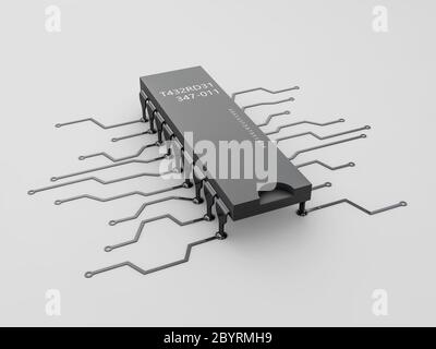 3D-Darstellung der Computer Microchip isoliert weißer Hintergrund. Stockfoto