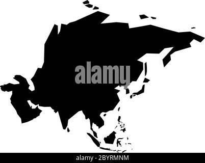 Asiatisch-schwarze Silhouette. Konturkarte des Kontinents. Einfache flache Vektorgrafik. Stock Vektor