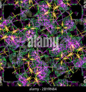 Elegante und Ausgefallene digitale Kunst tecnhique Artwork in leuchtenden bunten Farben in schwarzer Hintergrund Stockfoto