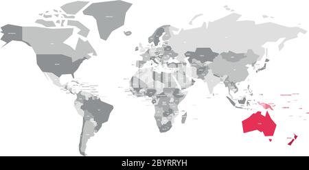 Karte der Welt in grauen Farben mit rot markierten Ländern von Australien. Vektorgrafik. Stock Vektor