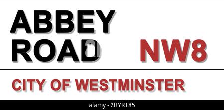 Abbey Road Road Schild berühmt für die Abbey Road Music Studios, London, England. Ein Mekka für Künstler auf der ganzen Welt, darunter die Beatles WH Stockfoto