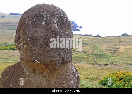 Steinbruch Rano Raraku Moai, Osterinsel Stockfoto