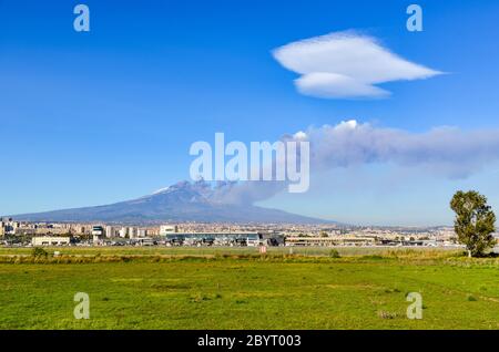 Ausbruch des Ätna (Sizilien, Italien) am 24th. Dezember 2018 Stockfoto