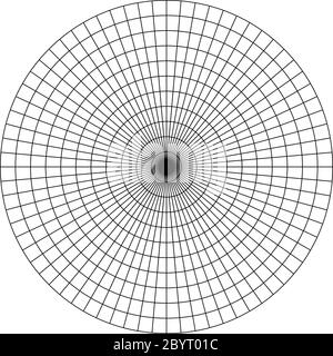 Polares Gitter aus 10 konzentrischen Kreisen und 5-Grad-Schritten. Leeres Vektorpapier für Polardiagramme. Stock Vektor