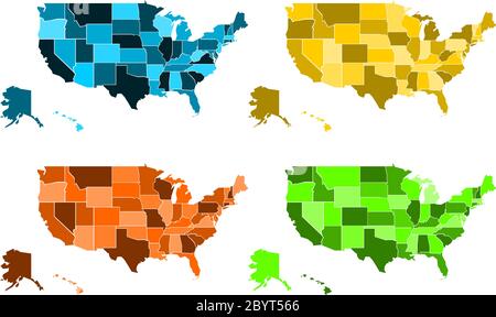 Leere politische Karte der USA in vier Farben - Vektor-Illustration Stock Vektor