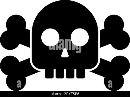 Schwarzer Totenkopf mit gekreuzten Knochen. Symbol für Gefahr, Tod, Gift, Risiko oder Piraten. Einfaches flaches Vektorsymbol. Stock Vektor