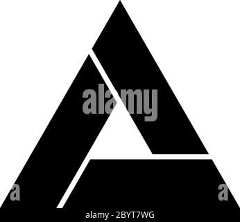 Dreieck-Vektor-Symbol mit drei überlappenden Seiten. Einfache flache schwarze Abbildung. Stock Vektor
