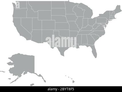 Leere Landkarte von Vereinigte Staaten von Amerika - USA. Vereinfachte dunkelgraue Silhouette Vektorkarte auf weißem Hintergrund. Stock Vektor