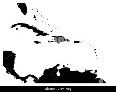 Karte der Karibik und Mittelamerika. Schwarze Land Silhouette und weißes Wasser. Einfache flache Vektorgrafik. Stock Vektor