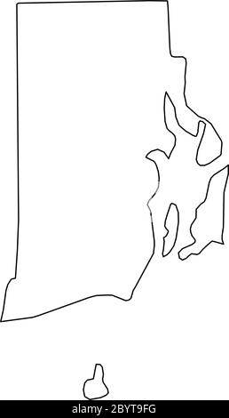 Rhode Island, Bundesstaat USA - durchgehende schwarze Übersichtskarte der Landesfläche. Einfache flache Vektorgrafik. Stock Vektor