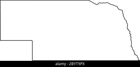 Nebraska, Bundesstaat USA - durchgehende schwarze Übersichtskarte der Landesfläche. Einfache flache Vektorgrafik. Stock Vektor