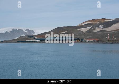 Comandante Ferraz Antarctic Station, die brasilianische Forschungsstation auf der King George Island auf den Südshetland-Inseln, Antarktis. Stockfoto