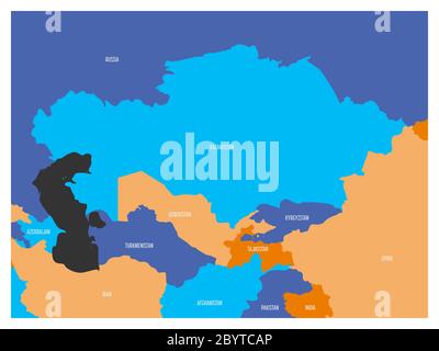Karte von Zentralasien mit. Flache Karte in vier Farben mit weißen Ländergrenzen und Staatsnamen. Stock Vektor