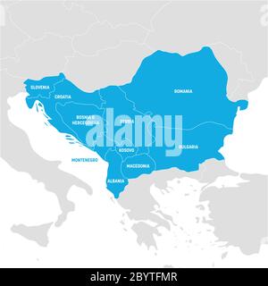 Region Südosteuropa. Karte der Länder der Balkanhalbinsel. Vektorgrafik. Stock Vektor