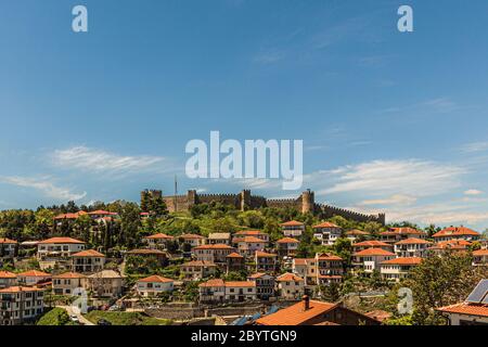 Ansicht der Festung Tzar Samuel, Stadt Ohrid, Republik Nordmakedonien (FYROM) Stockfoto