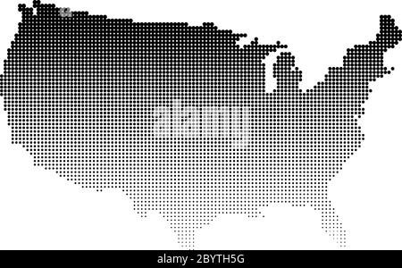 Halbtonkarte der USA. Karte der Vereinigten Staaten von Amerika aus Punkten. Schwarze Abbildung auf weißem Hintergrund. Stock Vektor