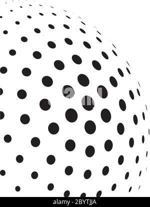Abstrakte Halbton 3D-Kugel von Kreispunkten in radialer Anordnung. Einfaches modernes Design Vektor-Element in schwarz und weiß. Stock Vektor