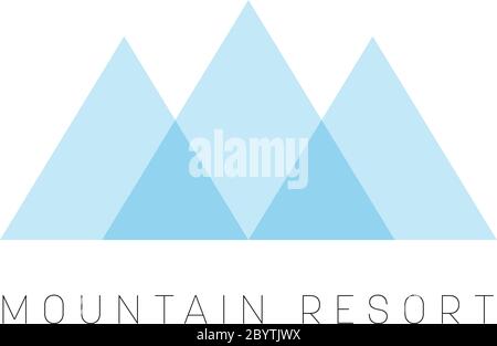 Vorlage mit Logo des Mountain Resort. Logo in blauer Dreiecksform für Geschäfts- oder Reiseunternehmen. Vektorgrafik. Stock Vektor