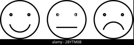 Grundlegende Emoticons gesetzt. Drei Gesichtsausdruck von Feedback - positiv, neutral und negativ. Einfache schwarze Vektorsymbole mit Umriss. Stock Vektor