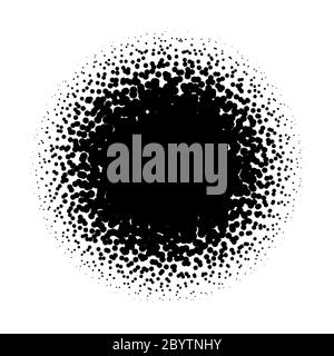 Halbtonkreis von zufällig gesprühten schwarzen Punkten. Vektorgrafik auf weißem Hintergrund. Stock Vektor