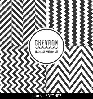 Chevron nahtlose Muster Hintergrund gesetzt. Schwarz-Weiß-Vektorgrafik. Stock Vektor
